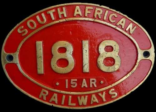 Original Brass Number Plate - South African Railways Class 15AR No. 1818 (Single Language).