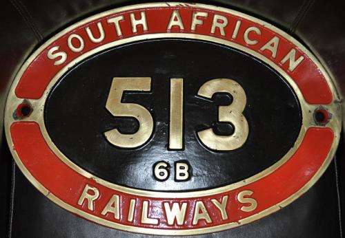 Original Brass Number Plate - South African Railways Class 6B No. 513 (Single Language).