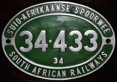 SAR Class 34 (400) Number Plate 34-433 (Original)