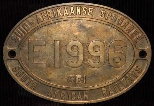 SAR Class 6EI (Series 8) Original Brass Number Plate E1996