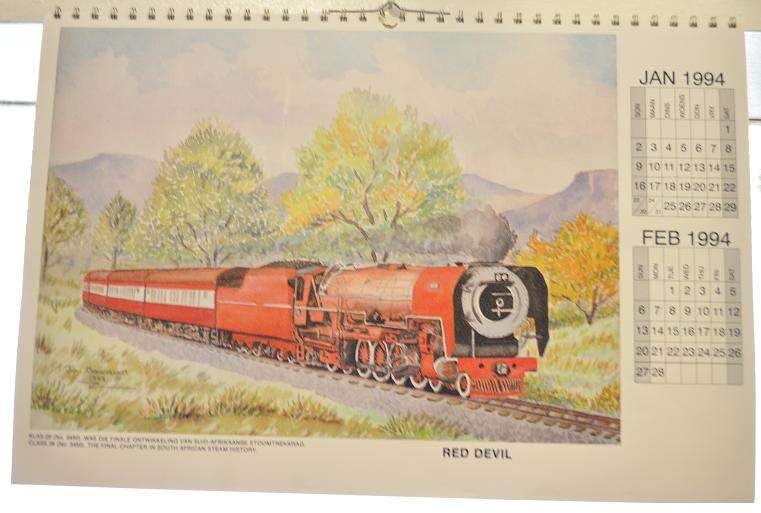 South African Steam Train Theme 1994 Calendar - Water Colour Print Illustrations (J.N.C Boonzaaier)