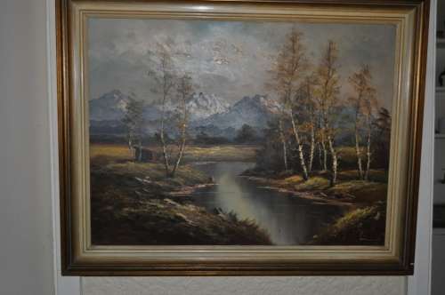 BIG OIL ON CANVAS FORREST SCENE,SIGNED
