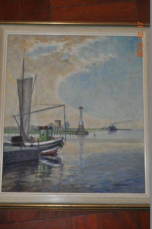 STUNNING!!! HARBOUR SCENE!!!OIL ON BOARD BY F.GLISSMANN IN BEAUTIFUL FRAME!!!!