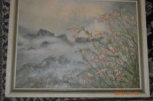 NICELY FRAMED!!! OIL ON BOARD MOUNTAIN SCENE !!!!