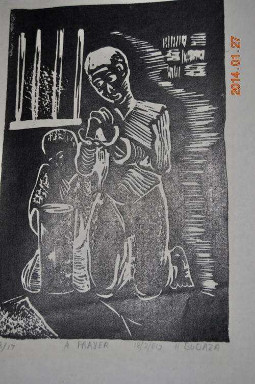GREAT!!! LINOCUT BY BUDAZA{{{ A PRAYER}}} 8of17