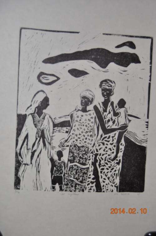 STUNNING!!! LINOCUT by BUDAZA"GET TOGETHER"4 0f 14