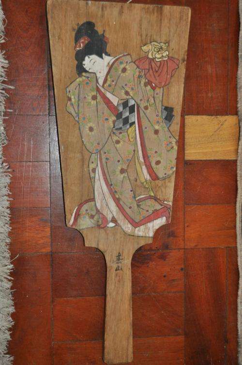 STUNNING!!! JAPANEESE OIL ON WOOD,signed in japanees"GREEN MOUNTAIN"