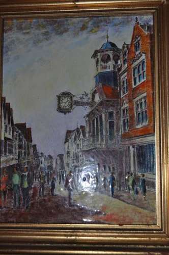 FANTASTIC PAINTING ON METAL,LONDON SCENE,ENNAMELED,SIGNED