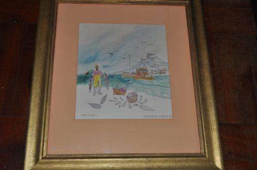 ORIGINAL WC BY S.A.ARTIST LORNA SKAIFE(b 1930-) "hout bay"1986