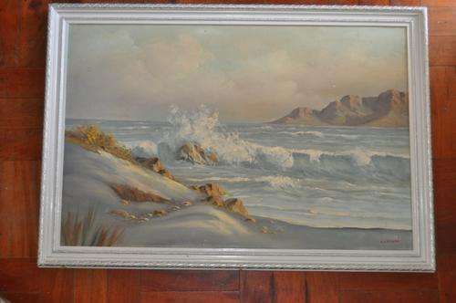 FANTASTIC OIL ON BOARD BY FAMOUS S.A. ARTIST K.J.FOURE-OCEAN SCAPE