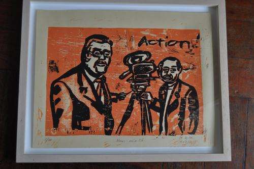 VERY STYLISH COLORED LINOCUT BY FAMOUS S.A.ARTIST MANFRED ZYLA