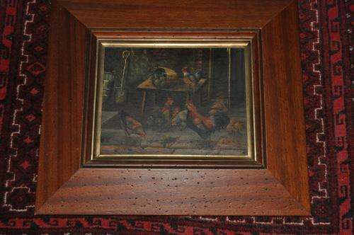 VERY NICE XIX CENTURY PAINTING OF CHICKENS BY H.KING-OIL ON CANVAS