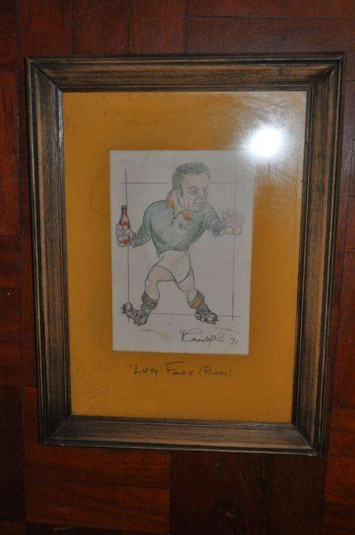 MIXED MEDIA RUGBY DRAWING,FRAMED,SIGNED BY ARTIST 1971