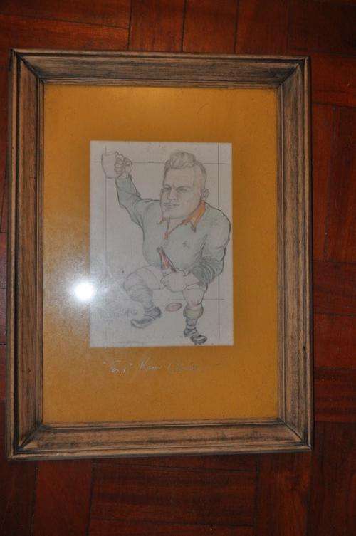 MIXED MEDIA RUGBY DRAWING,FRAMED,SIGNED BY ARTIST 1971