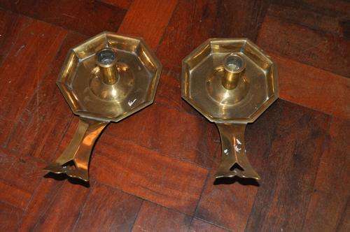 FANTASTIC PAIR OF XIX CENTURY BRASS CANDLE HOLDERS