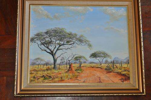 GORGEOUS OIL ON BOARD,SAVANNA SCENE,SIGNED BY ARTIST IN BEAUTIFUL FRAME