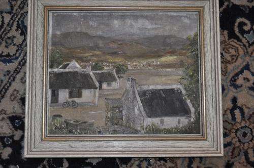 OIL ON BOARD ,WILLAGE SCENE,SIGNED BY ARTIST