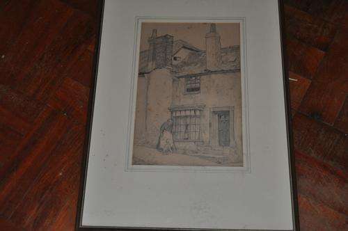 PENCIL DRAWING BY NICHELS,STREET SCENE DATED 1920