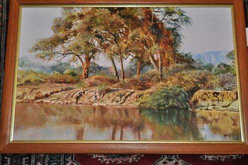 STUNNING!!! OIL ON CANVAS BY ROSE RIGDEN-FAMOUS ZIMBABWE ARTIST AND GREAT CARTOONIST
