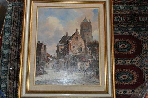 STUNNING OIL ON BOARD STREET SCENE BY FAMOUS  ROBERTO LUPETTI (1917-1997)-GREAT INVESTMENT!!!!