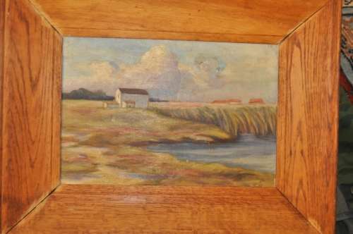 AWESOME OLD PAINTING OIL ON CANVAS SIGNED JR IN OLD OAK FRAME
