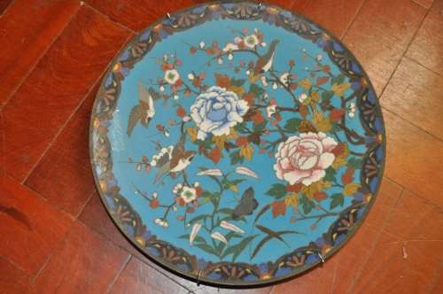 GORGEOUS BIG EARLY 20 C CLOISONNE PLATE IN GREAT CONDITION