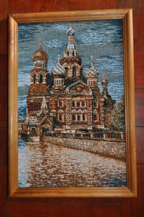 RUSSIAN FRAMED EMBROIDERIE OF  Church of the Savior on Blood
