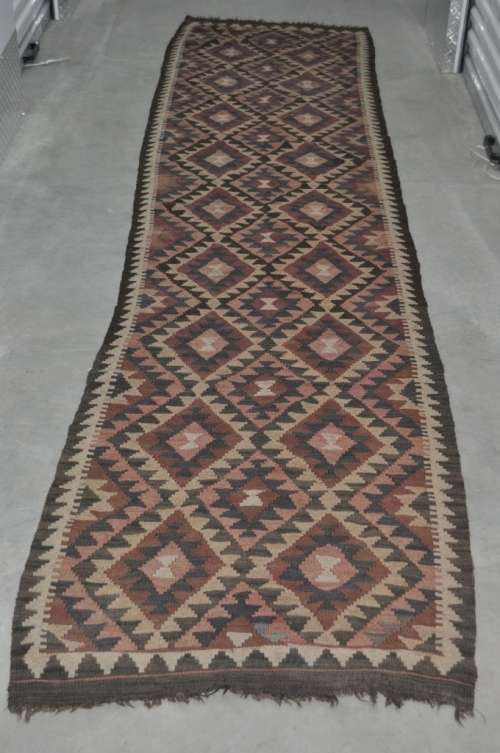 AWESOME HANDMADE KILIM RUNNER IN GREAT CONDITION-83X340CM
