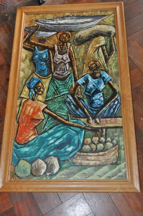 OIL ON BOARD AFRICAN MARKET SCENE,SIGNED BY ARTIST