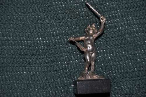 WOW!!! WOW!!!! GERMAN STERLING SILVER FIGURINE CHERUB WITH VIOLIN ON MARBLE BASE