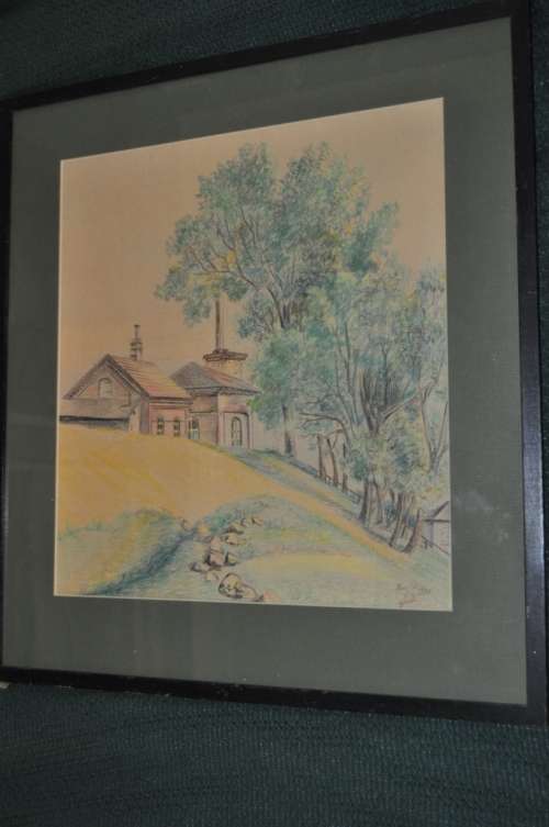 ORIGINAL RUSSIAN MIXED MEDIA,VILLAGE SCENE,SIGNED AND DATED 1934