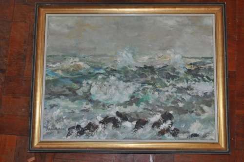 FANTASTIC SEASCAPE ,OIL ON BOARD,SIGNED,DATED 1981