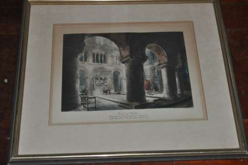 HAND COLORED ENGRAVING TOMB OF RAHERE,PUBLISHED W.H.BEYNON