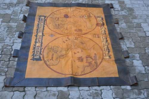 AWESOME BIG MAP OF THE WORLD ON GENUINE LEATHER-GREAT VALUE