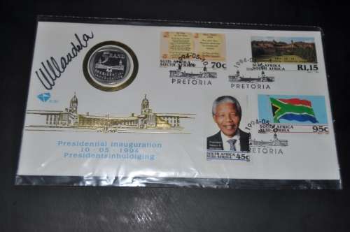 WOOHOO!!!! R5 1994 Inauguration coin in First Day original & untouched -SIGNED BY MANDELA HIMSELF!!!