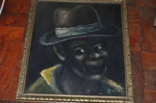 BLACK VELVET PAINTING-AFRICAN FACE,SIGNED BY ARTIST,VERY DECORATIVE