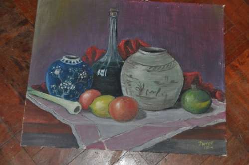 BEAUTIFUL STILL LIFE OIL ON BOARD,SIGNED,DATED 1984