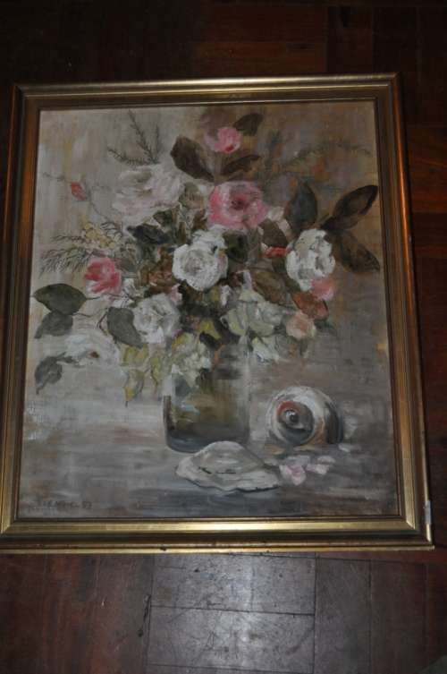 ORIGINAL OIL ON BOARD STILL LIFE SIGNED VEE HANEL-VERY WELL DONE
