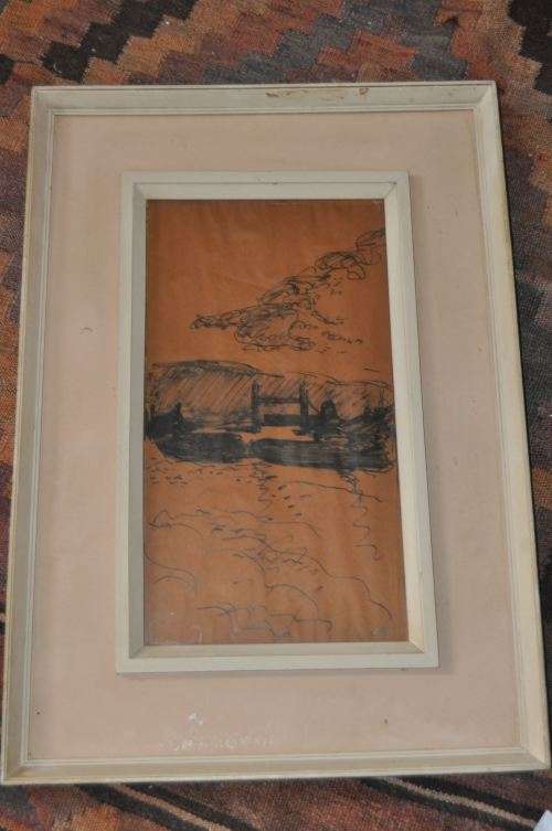 FANTASTIC EDWARD WOLFE ORIGINAL MIXED MEDIA ON BROWN PAPER-GREAT INVESTMENT!!!!