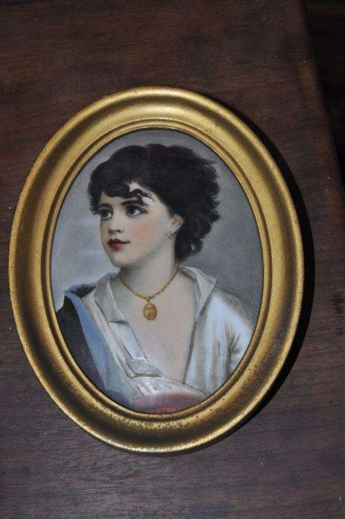 FANTASTIC ARTWORK!!! EARLY VICTORIAN MINIATURE,OIL ON PORCELAIN ,OVAL FRAME