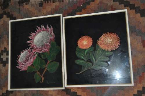 PAIR OF ORIGINAL MIXED MEDIA STILL LIFE,FLOWERS,SIGNED BY ARTIST