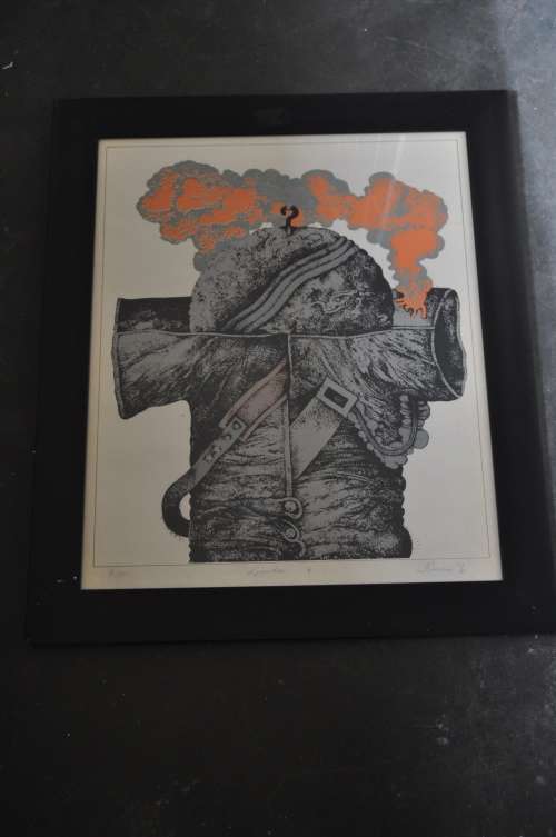 AWESOME ABSTRACT LINOCUT,SIGNED,NUMBERED,TITLED