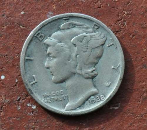 1938 USA ONE DIME-0.900 SILVER