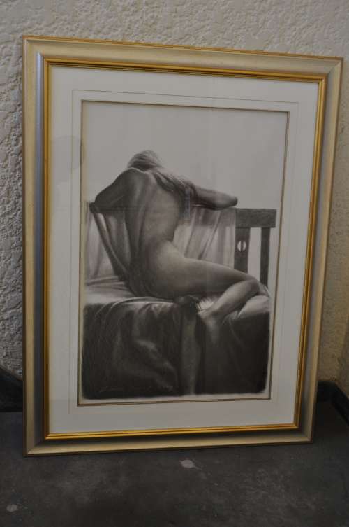 VERNON SWART, SA Born 1958 - "Female Nude" - Charcoal on paper" framed behind glass