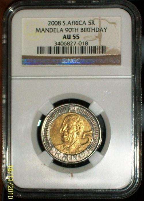 $$ 2 AVAILABLE AU55 - NGC GRADED - 1 BID 1 COIN - MANDELA BIRTHDAY R5 COIN @@