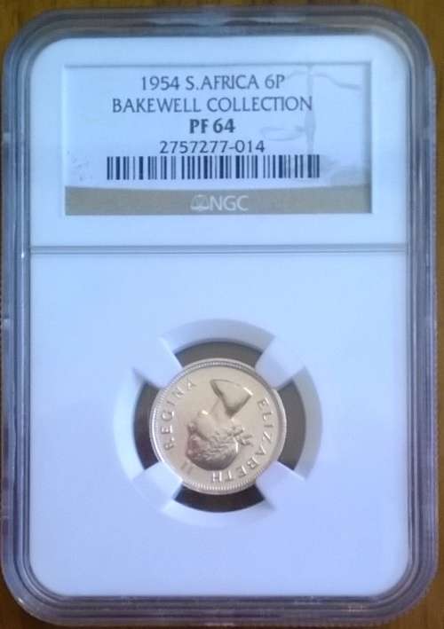 1954 SILVER 6 PENCE NGC GRADED PROOF 64