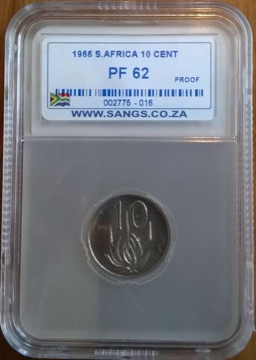 1966 RSA 10 CENT SANGS SLABBED PROOF 62