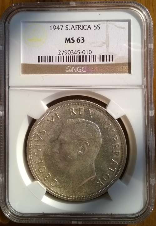1947 SA 5 SHILLINGS NGC GRADED MS 63 BEAUTIFUL!!!!!