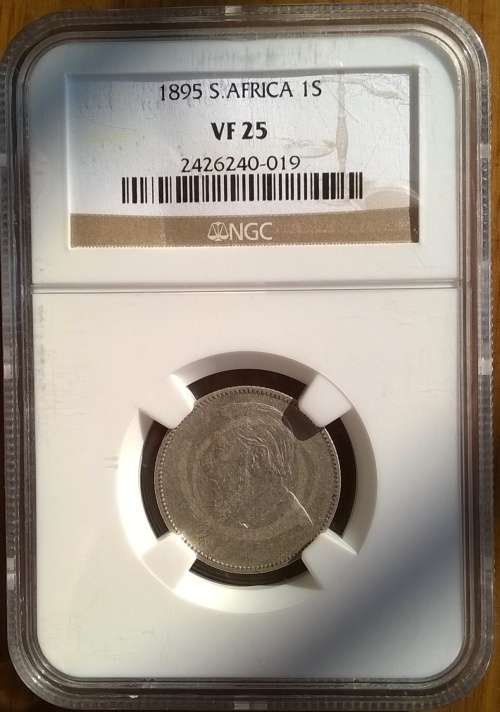 1895 ZAR SILVER ONE SHILLINGS NGC GRADED VF 25