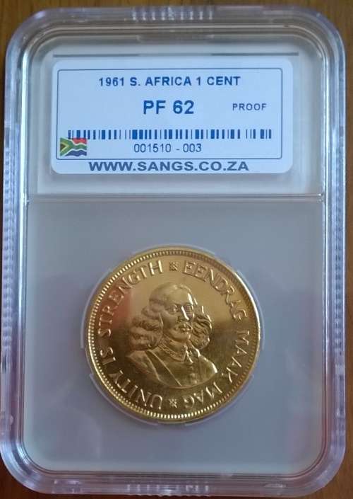 1961 SA 1 CENT SANGS SLABBED PROOF 62